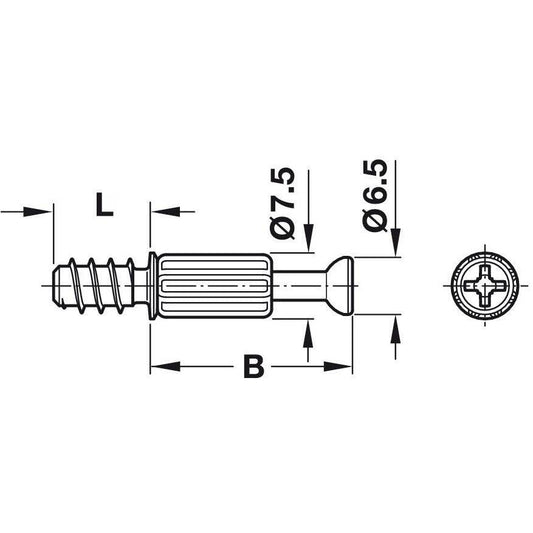 Abbey Hardware Connecting Bolt, for Ø 5 mm Hole, with Harpoon-Type Thread, Minifix S200 - Abbey Hardware